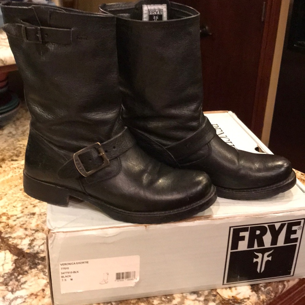 Frye Black Leather Combat Boots